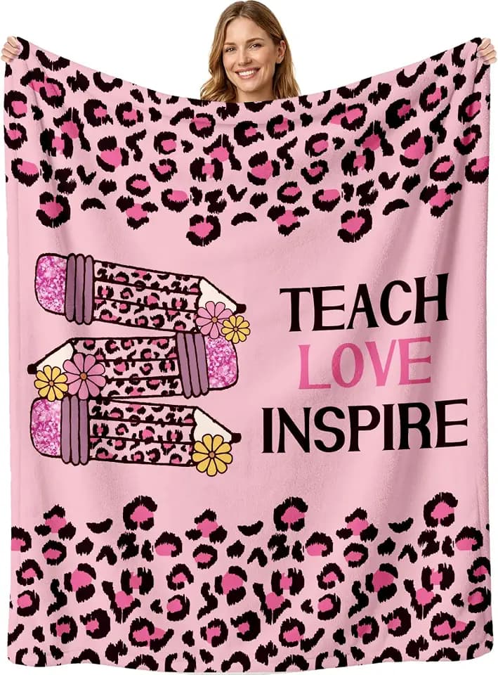 Teacher Appreciation Throw Blanket Thick 60''x50'' Extra Cozy Soft Fleece Couch Blanket Retirement Back to School Thank You Teacher Appreciation Gifts for Educator Tutor,1 PC,Pink Leopard