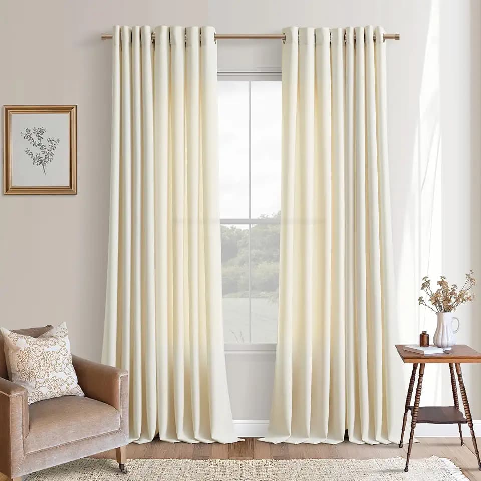 Cream Beige Semi Sheer Bronze Grommet Linen Curtains 90 Inch Long