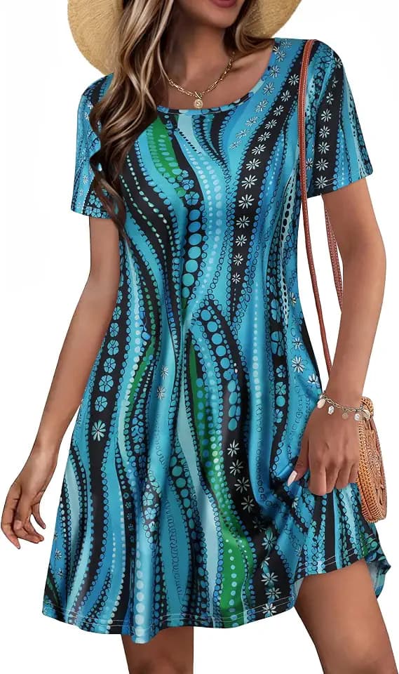 Summer Dresses for Women Casual Short Sleeve T Shirt Sundress with Pockets