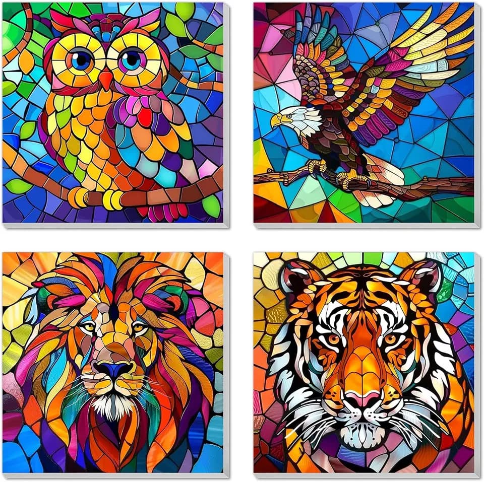 4 Pack Paint by Numbers Kit for Kids Easy Kid Paint by Number Kits Ages 8-12 Animal DIY Painting Kits for Kids Age 4-8 Beginner Paint by Number Canvas with Frame Children Color by Numbers Kit 8x8 Inch