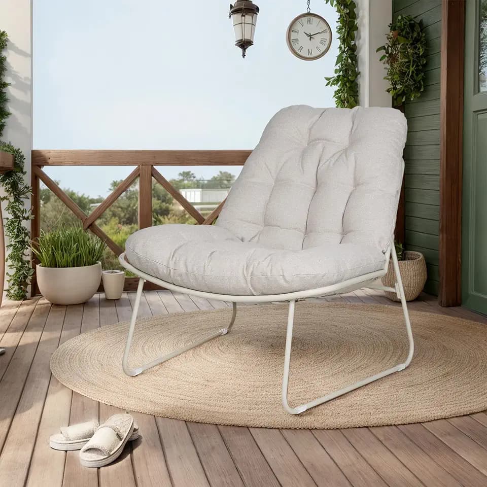 Grand patio Outdoor Chair with Cushion, Modern Metal Outdoor Lounge Chair for Patio Porch Deck Garden, Weather Resistant and Easy to Maintain, Beige