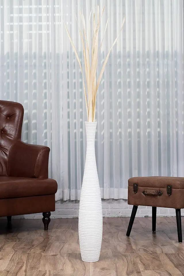 Leewadee Große Bodenvase 85 cm Mangoholz für Pampasgras & Trockenblumen