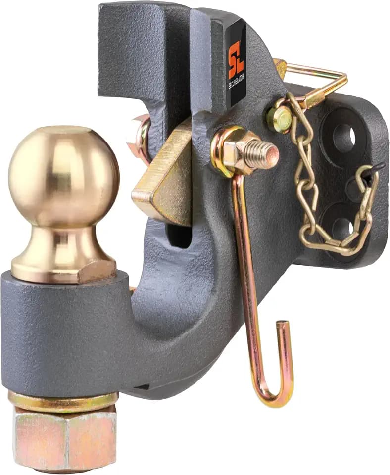 CURT 48411 SecureLatch 2-Inch Ball and Pintle Hitch Hook Combination, 20,000 Pounds, Mount Required, Battleship Grey Finish