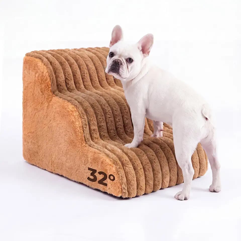 Den&Den 3 Step Pet Stairs with Washable Cover, for Couch, 13.8" H Camel