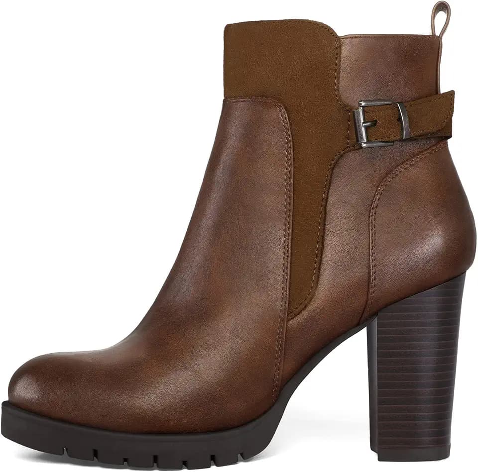 mysoft Women's Ankle Boots Side Zip Chunky Stacked Heel Booties with Wide