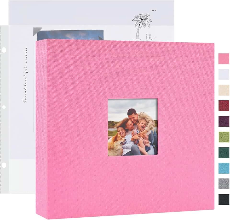 Mublalbum 8x8 Inch 3 Ring DIY Scrapbook Photo Album 40 Pages, Pink