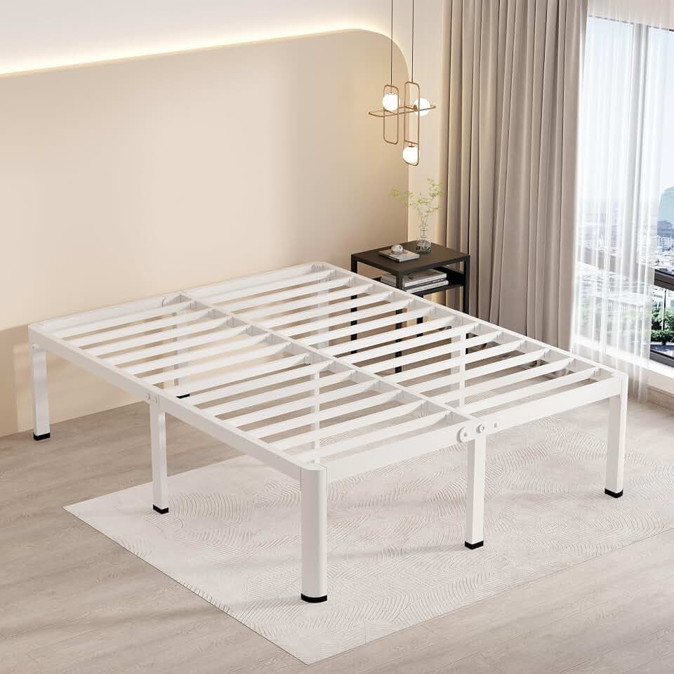 MAF 20 Inch King Bed Frame White with Round Corner Legs Mattress Stopper