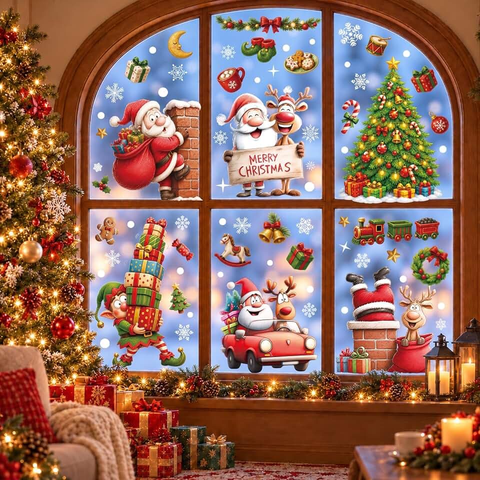 Christmas Window Clings Funny Santa Stickers Decorations Xmas Decals Decor