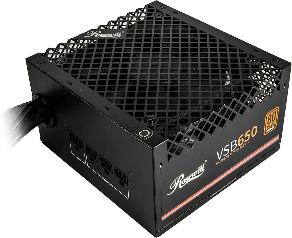 Rosewill VSB 650W 80+ Bronze, ATX 3.0 & 3.1 Compatible, Semi-Modular Power Supply, PCIe 5.1 12V-2x6 Connector, 105°C/221°F Japanese Capacitor, 120mm ICB Silent Fan - 5 Year Warranty
