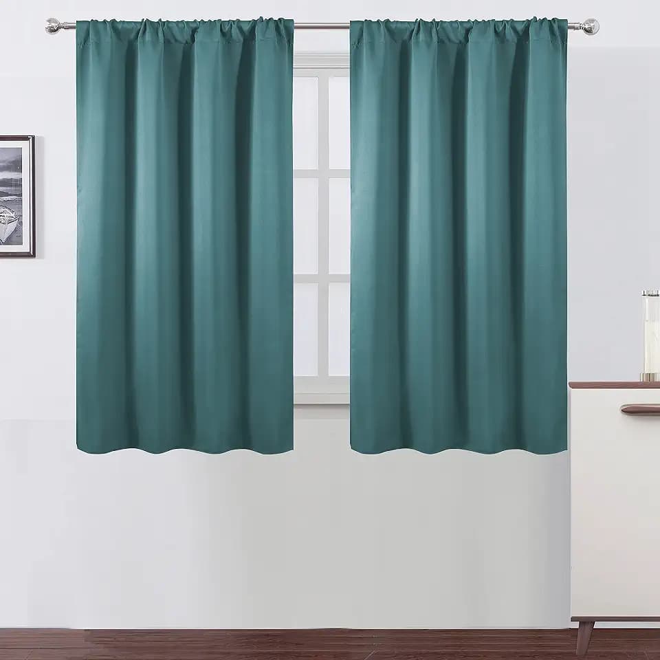 LEMOMO Sea Teal Blackout Curtains/42 x 45 Inch/Set of 2 Panels Rod Pocket Room Darkening Curtains for Bedroom