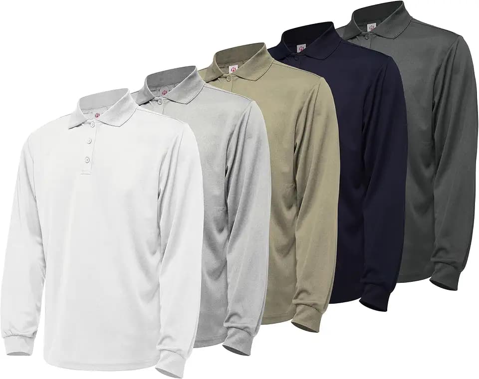 5 Pack Men's Polo Shirts Long Sleeve Golf Shirts UPF 50+ Sun Protection Quick Dry Lightweight for Office Casual Travel Hiking