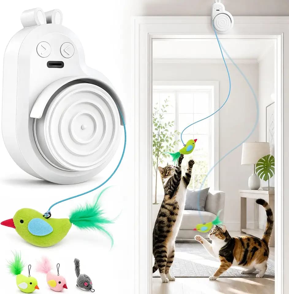 Interactive Cat Toys for Indoor Cats with Feather Flying Bird (Milky)