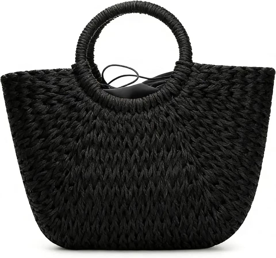 YYW Straw Bags for Women,Hand-woven Straw Large Bag Round Handle Ring Tote Retro Summer Beach Rattan bag