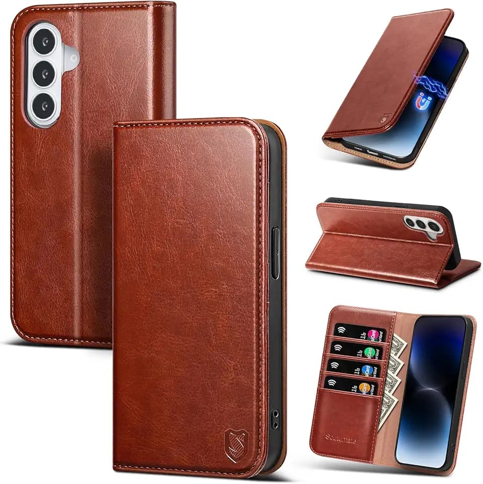 Compatible with Samsung Galaxy S26 Case Wallet with Card Holder [4 Card Slots] Kickstand [RFID Blocking] PU Leather Phone Case Flip Folio Protective Cover TPU Shockproof,Brown