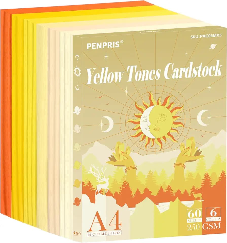 Gelbtöne-Kartonpapier - 60 Blatt, 6 Farben, Blaues Kartonpapier im A4-Format, 250 g/m²/92 lb schweres Kartonpapier für Drucker, Kartenherstellung, DIY-Handarbeiten, Scrapbooking PAC06MX5