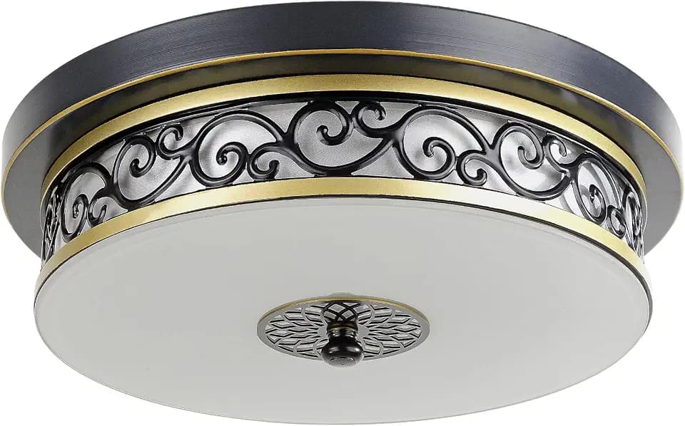 Deckenlampe Wohnzimmer Vintage Rund,Ø50*H10cm Groß Eisen-Glas Base Deckenleuchte Schwarz,Villa Dreifarbig Dimmbar mit Fernbedienung LED Deckenlampe Schlafzimmer,Küchen,Esszimmerlampe Decke.