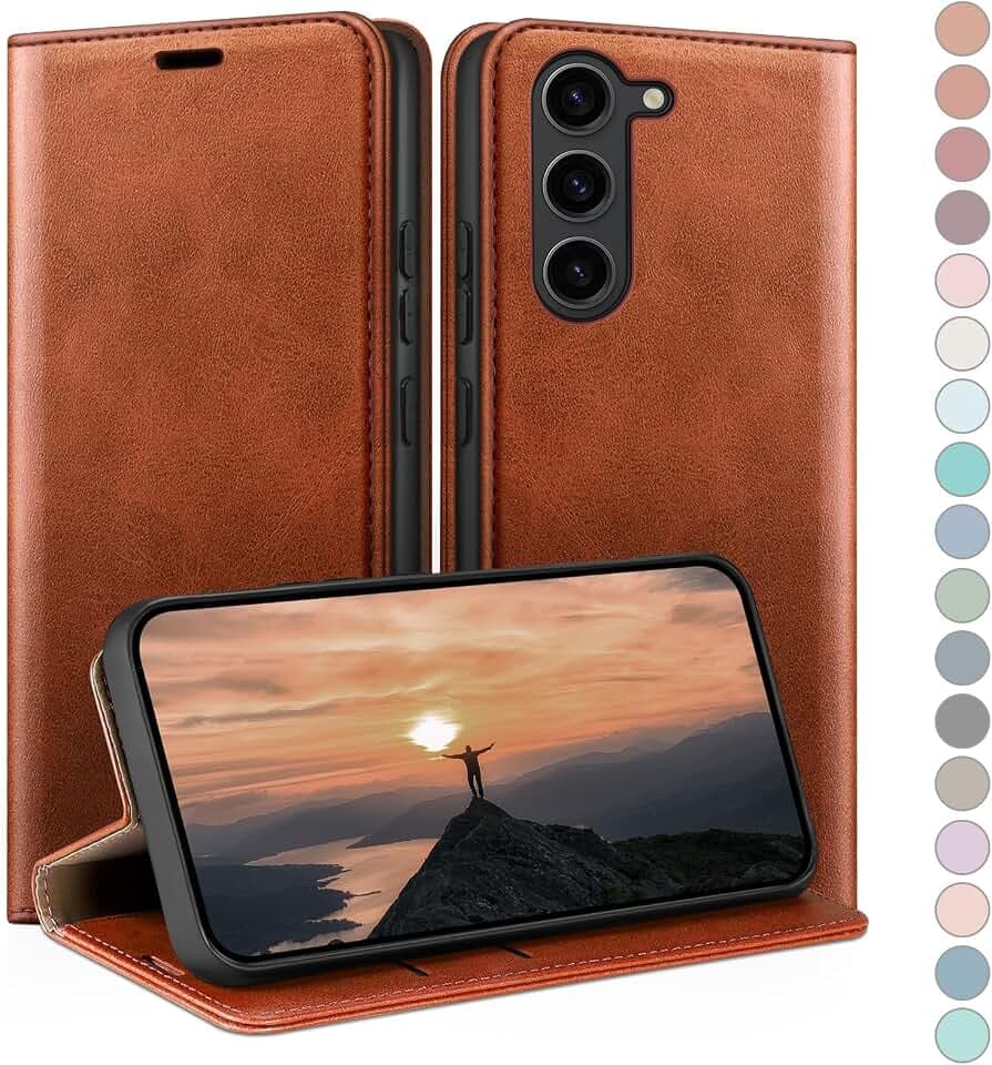 HUOUH für Samsung Galaxy S23 Hülle mit RFID Schutzhülle aus Lederhülle Handyhülle,360 Grad Schutz Case,Kartenfach Leder ständer Handy hülle für Samsung S23 Klapphülle Wallet Cover Hellbraun