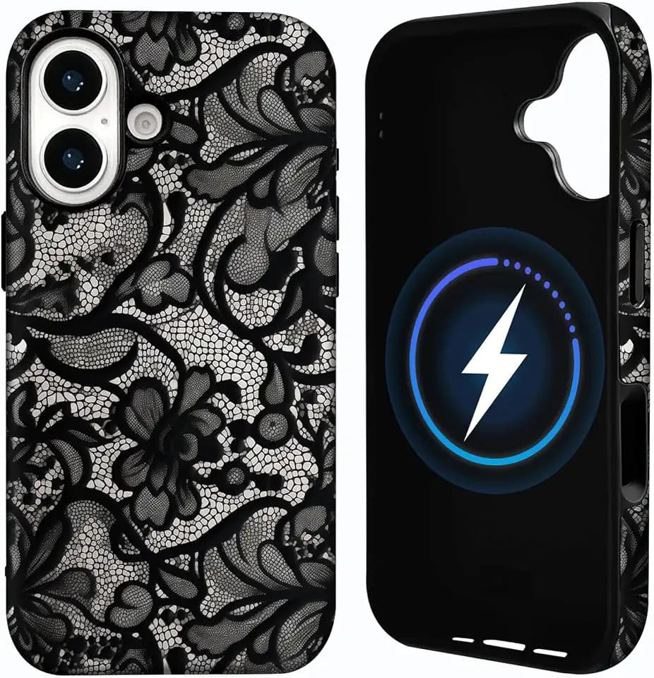 for iPhone 16 Plus Phone Case for Magsafe Lace Phone Case Black