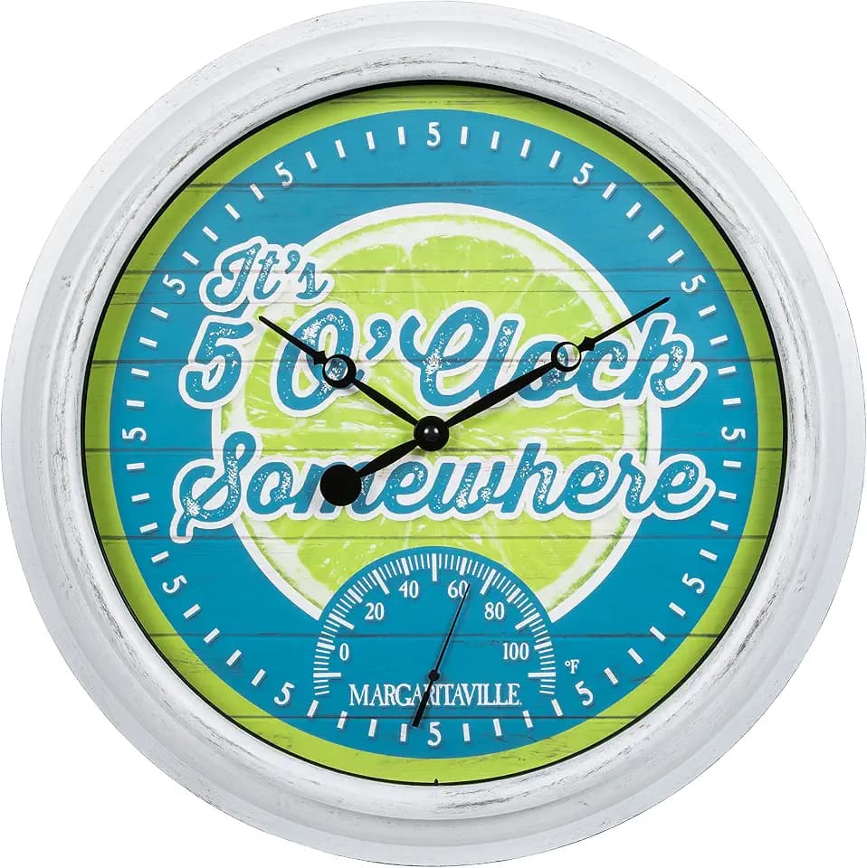 La Crosse Technology 433-3841MV2T 15.75" Indoor/Outdoor Quartz Clock with Temp-Margaritaville It’s 5 O’Clock Somewhere