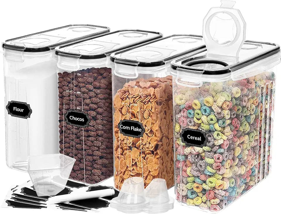 Skroam 4L Vorratsdosen Set mit 4, Müsli Schüttdose & Frischhaltedosen, BPA frei Kunststoff Vorratsdosen luftdicht, für Getreide, Mehl, Zucker