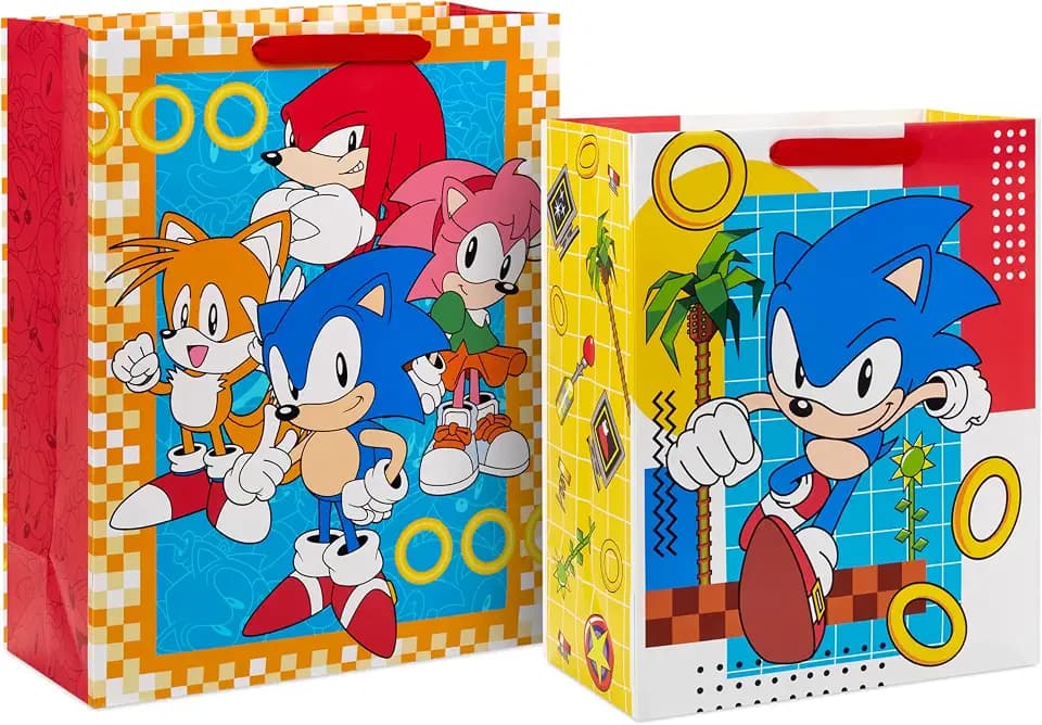 Hallmark Sonic the Hedgehog Gift Bags for Kids, 2-Pack (1 Large, 1 XL)
