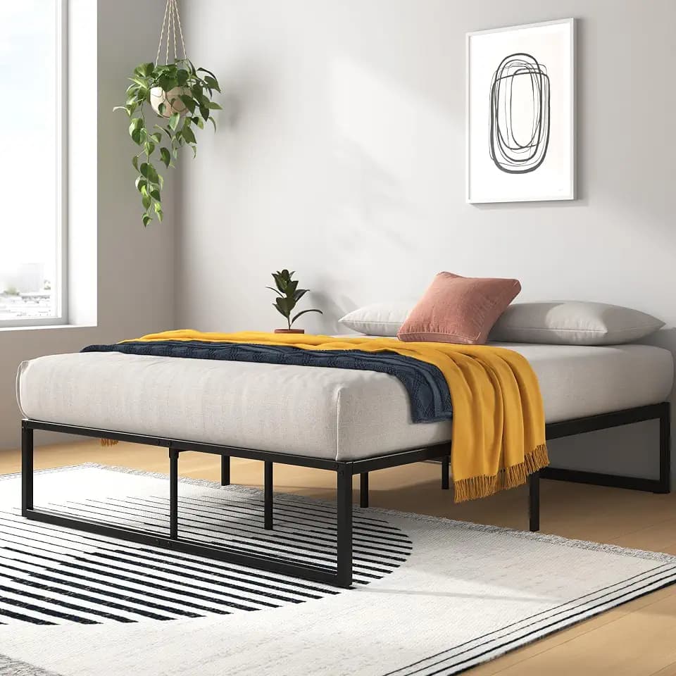 Zinus Lorelei Klassisches Bettgestell aus Metall, 35,5 cm, Stahllattenstütze, für Erwachsene, Kinder, Jugendliche, einfache Montage, Stauraum unter dem Bett, Doppelbett, Schwarz