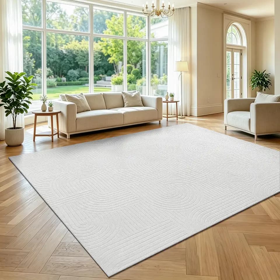 Pauwer 8x10 Area Rugs for Living Room, Modern Non Slip Washable Rug, White