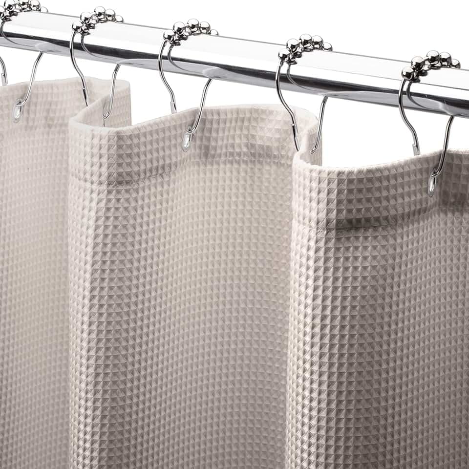 AmazerBath Waffle Shower Curtain Khaki, Stall Shower Curtain Tan, Hotel Quality Fabric Bathroom Shower Curtains, Heavy Duty 240GSM, 36 x 72 Inches