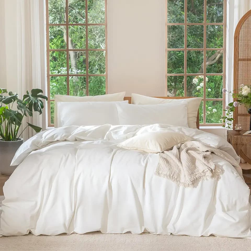 MooMee Duvet Cover Set 100% Washed Cotton Linen Like Twin