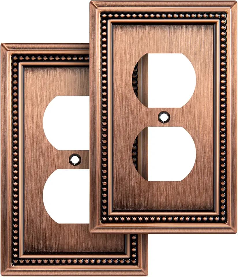 Henne Bery Sunken Pearls Heavy Duty Decorative Wall Plate Switch Plate Outlet Cover (Single Duplex, 2 Pack, Antique Copper)