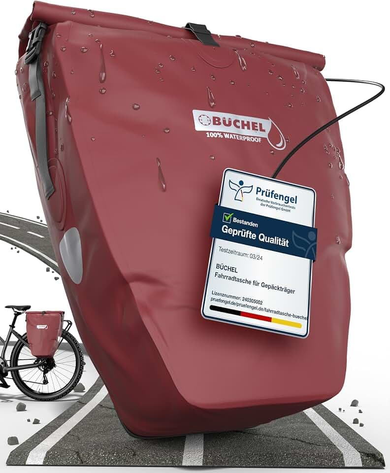 Büchel Fahrradtasche für Gepäckträger I 25.4 L - 100% Wasserdicht I mit Tragegriff und Schultergurt I fahrradtasche gepäckträger, gepäckträgertasche, Fahrrad Taschen hinten