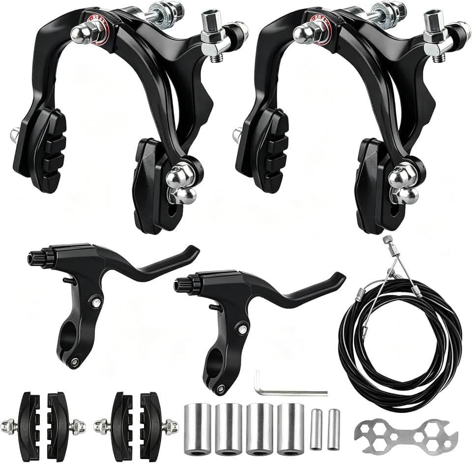 Gashwer Bike Calip Brake Set Front and Rear C Brake levers Set with Aluminium Alloy, Rim Brake Cables Set for BMX, Child Bike, Kids Bike, Student Bicycle, Beach Bike, Commuter Bike
