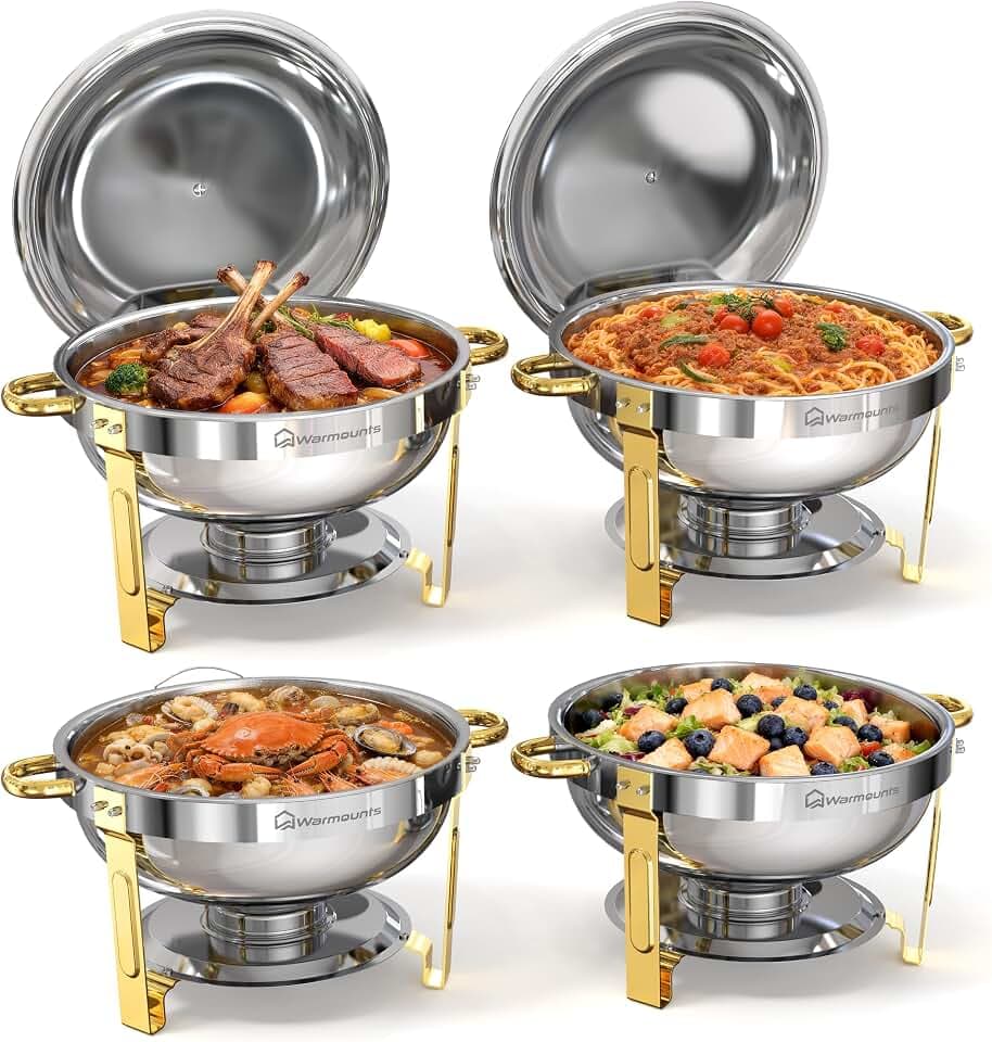 WARMOUNTS Chafing Dishes for Buffet, Round Stainless Steel Chafing Dish Set