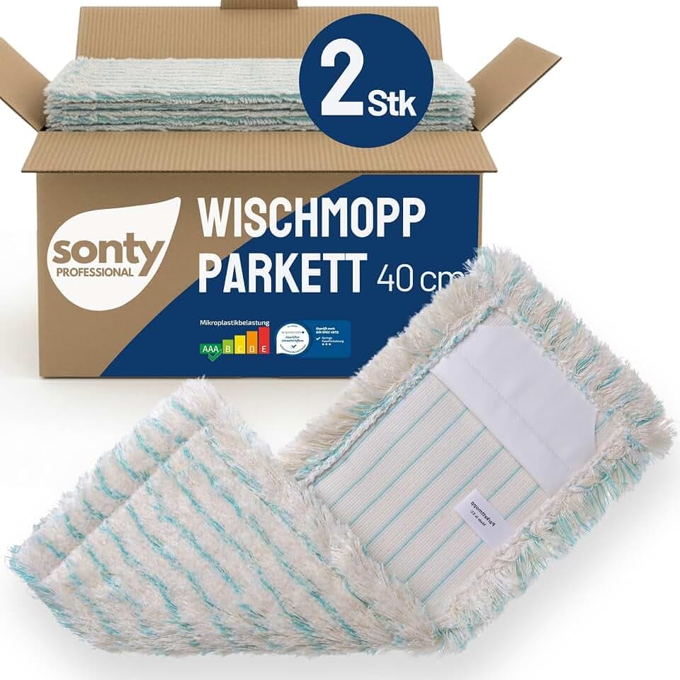SONTY Profi Wischmopp Bezug (40 cm - 2 Stück, geöltes Parkett) - Wischbezug für Klapphalter | Wischmop für alle Holzböden in Haushalt, Gastro & Gewerbe | waschbar 60-90°C