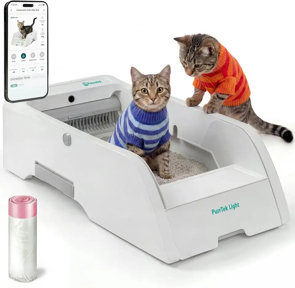 Petcove Self Cleaning Automatic Litter Box for Multi Cat Open Top/Quiet Operation ≤45 dB/Odor Control/Dual Anti-Pinch Safety/Easy App Control with Ultra Fast 5 GHz Wi-Fi - 20 Count Litter Bags