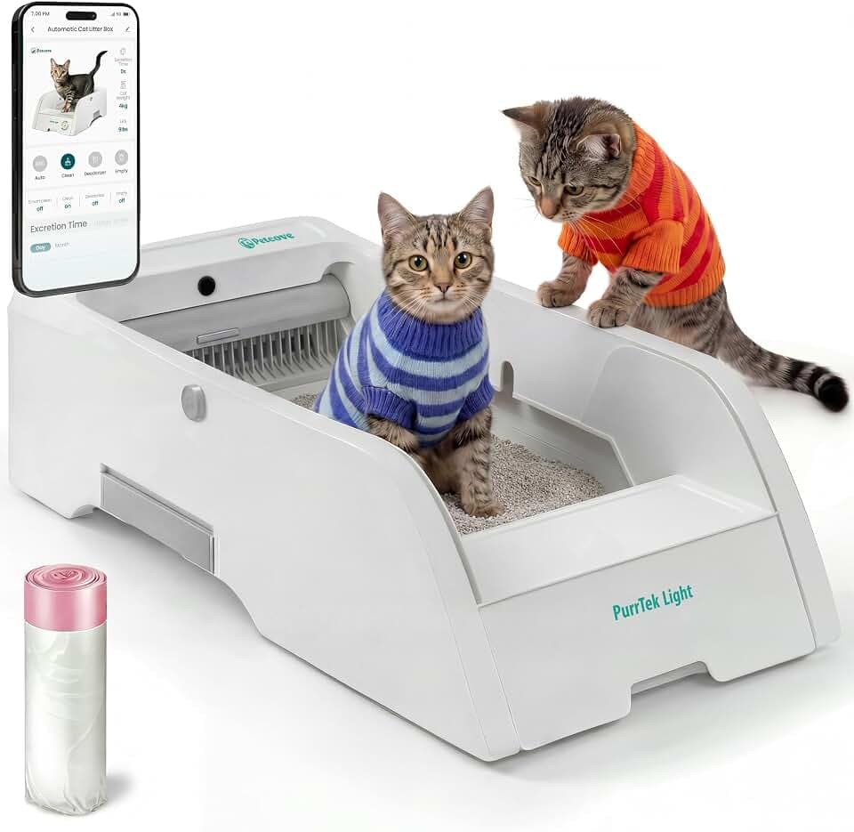 PetCove PurrTek Light Open Top Automatic Litter Box Self Cleaning 5GHz WiFi