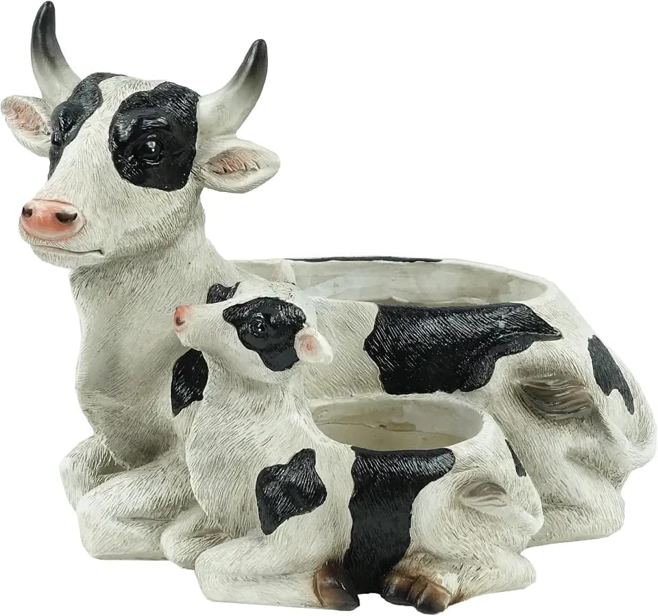 Alpine Corporation BXY114L Cow Planter Statuary with Calf - 11" Indoor and Outdoor Farmhouse Garden Decor Accent for Yard, Patio, Porch, and Landscape Displays