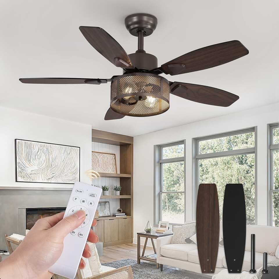 Fanbulous Farmhouse 42 Inch Ceiling Fans with Lights and Remote, Oil Bronze