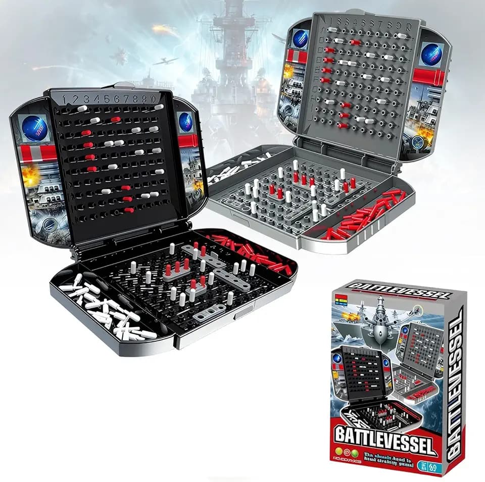 Seeschlacht Brettspiel, Schiffe Versenken Spiel für 2 Spieler - Kompaktes Strategie Seeschlachtspiel mit 2 Spielbrettern & Zubehör, Klassisches Kriegsschiff Spielzeug für Kinder & Erwachsene