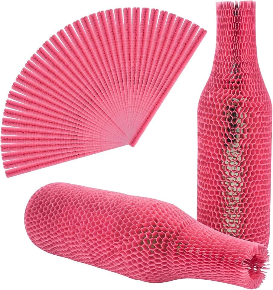 Wine Bags for Travel Honeycomb Paper, 36 Set Reusable Glass Liquor Bottle Sleeves, Proof Hardened Safety and Impact Resist for Shipping Packing Transport Pink