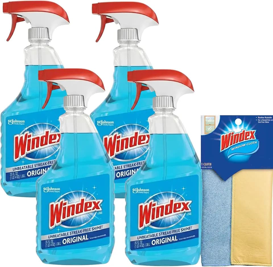 Windex Original Glass Cleaner, 4 36oz Spray Bottles with Microfiber Cloth - 144oz Total