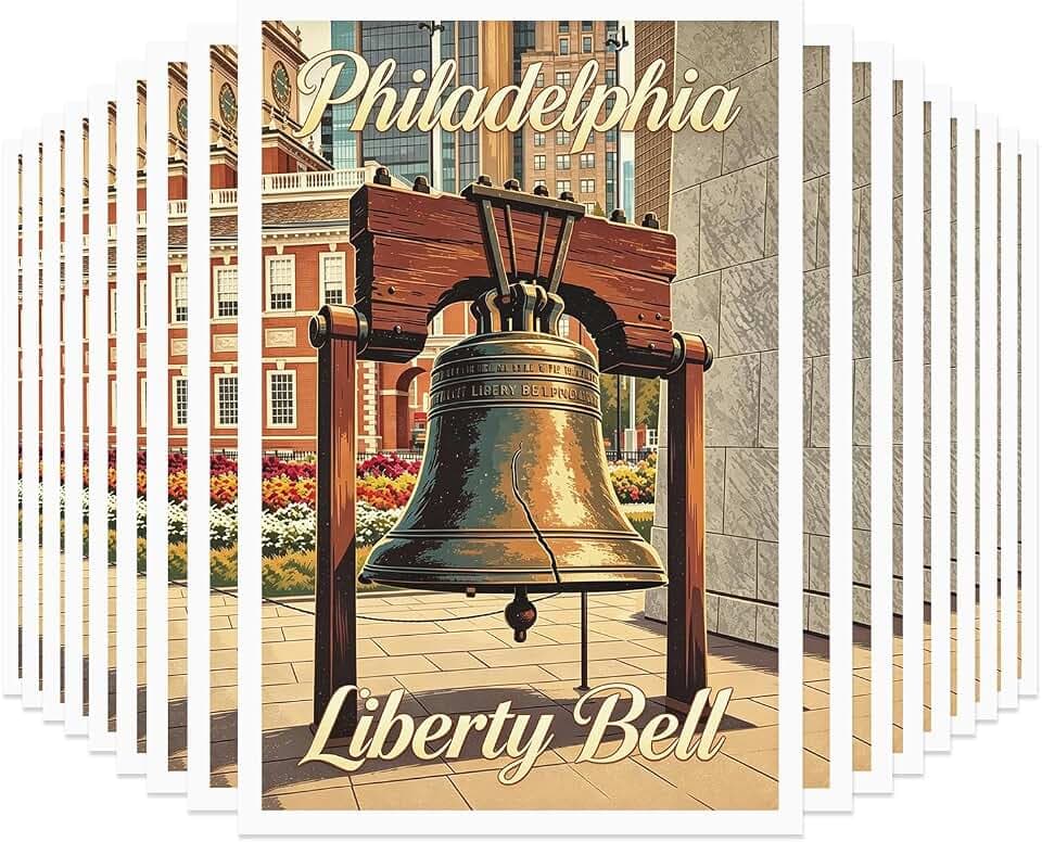 xtvinvm Vintage Travel Postcards Set, 20 Count USA City Landmark Retro Cards, Souvenir Bulk, Collectible Aesthetic Wall Decor Gift for Home & Office (Philadelphia – Liberty Bell)