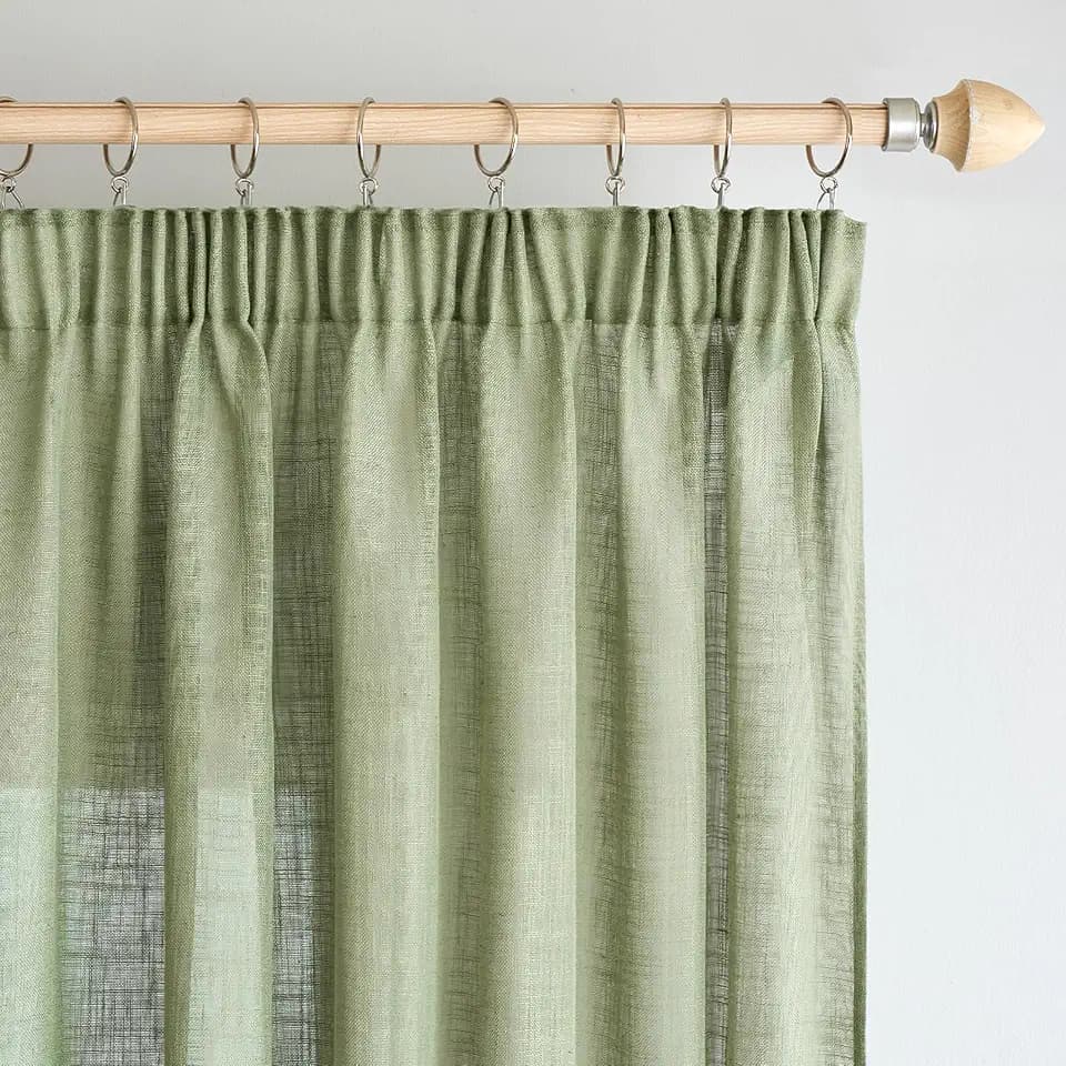Woaboy Leinen Gardinen Vorhänge Kräuselband 2er Set 140x235cm Grün