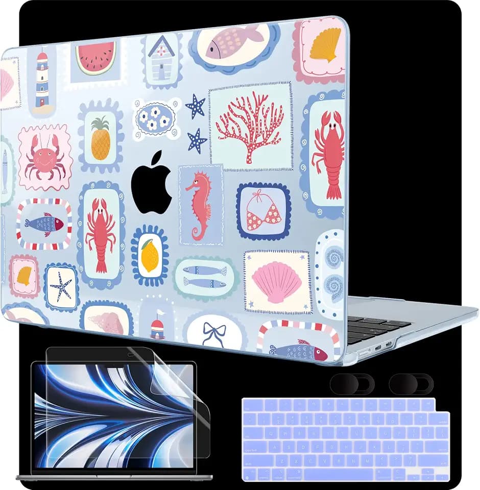 MEEgoodo Case for M5/M4/M3/M2 MacBook Air 13 inch Case 2026 2025 2024 2022, Fit Model A3449/A3240/A3113/A2681, Laptop Hard Shell Compatible with MacBook Air 13.6-inch, Marine Stamps Pattern