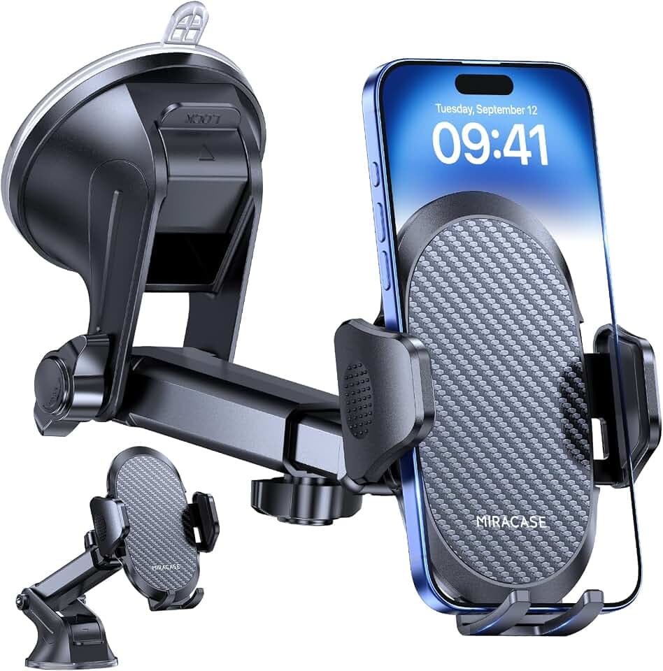 miracase Handyhalterung Auto[Verbesserter Saugnapf] Handyhalter fürs Auto 360° Drehbar, Armaturenbrett Windschutzscheibe Lautsprecher Halterung für iPhone Galaxy Alle Smartphones Classic