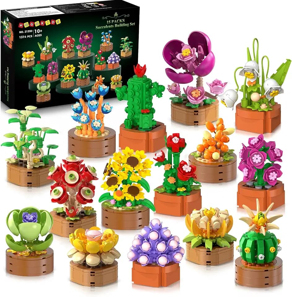HOGOKIDS 15 Pack Flowers Botanical 3.6MM Building Set for Adults Kids 6-12+