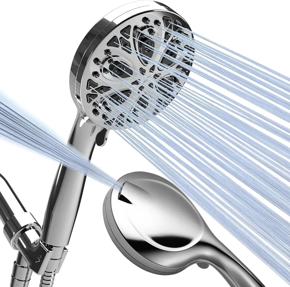 Sparkpod 10-Setting High Pressure Shower Head - Luxury 5" High Flow Hand Held Shower Head with High Pressure Jets - Premium Stainless Steel Hose and Bracket Included (Luxury Polished Chrome)
