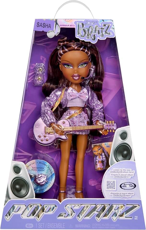 BRATZ Pop Starz Sasha – Modepuppe mit Anhänger zum Sammeln, Outfit und Musikzubehör