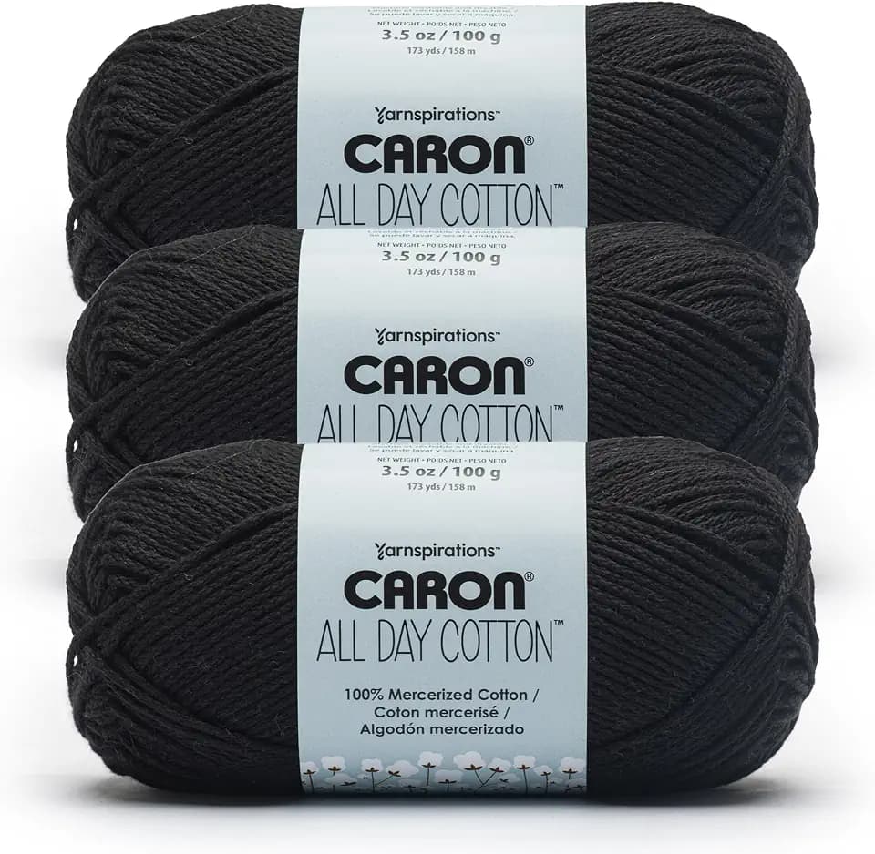 Caron All Day Cotton Yarn for Crocheting, Black, 3-Pack