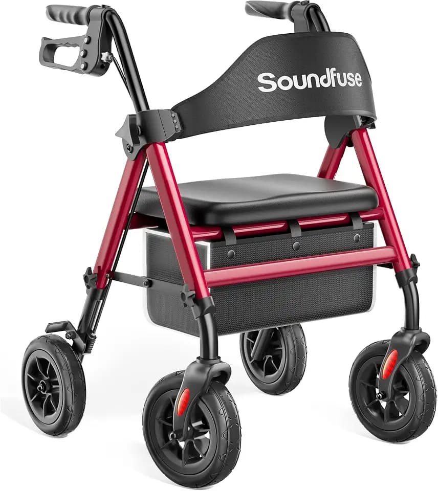 soundfuse Foldable Rollator Walkers for Seniors with Seat, 8'' PU Wheels